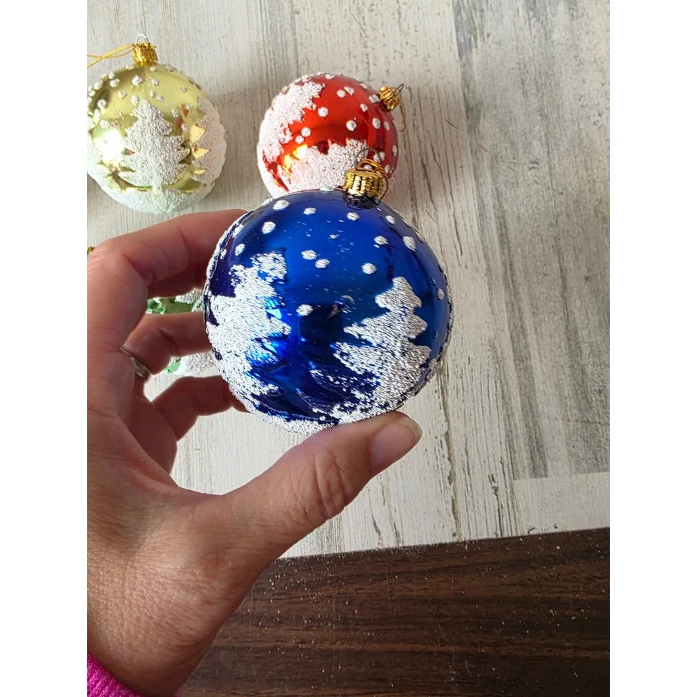 Vintage unbreakable plastic stencil tree purple red ornament set Xmas Mica